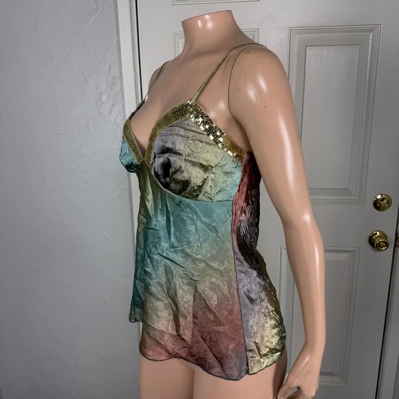 Vintage Y2K Shirt Funkadelic USA Made Satin Rainbow Hippie Polyester Sequin C4-1 - Picture 3 of 6